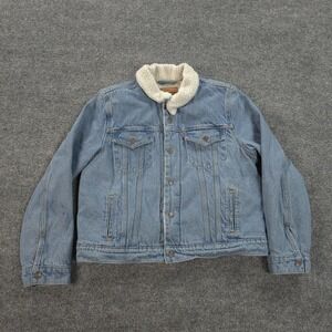 Levis Jacket Womens L Blue Original Sherpa Trucker Denim Jean Faux Fur Lined